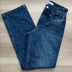Zara - Rhinestone High Rise Straight Leg Jeans